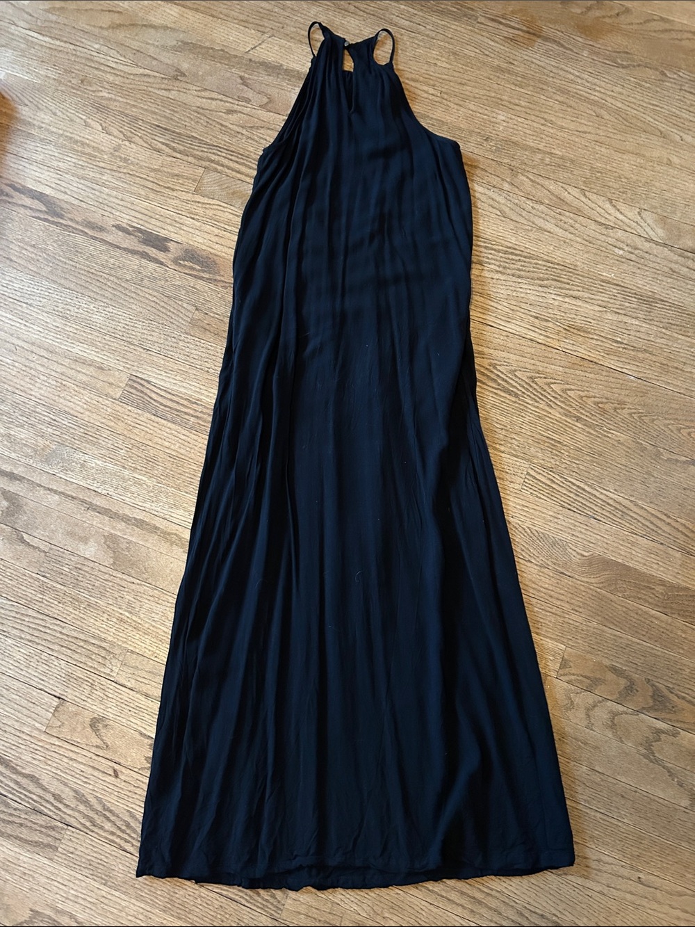 Black Fringe Halter Maxi Dress with Beaded Neckline and Pockets - Picture 5 of 6